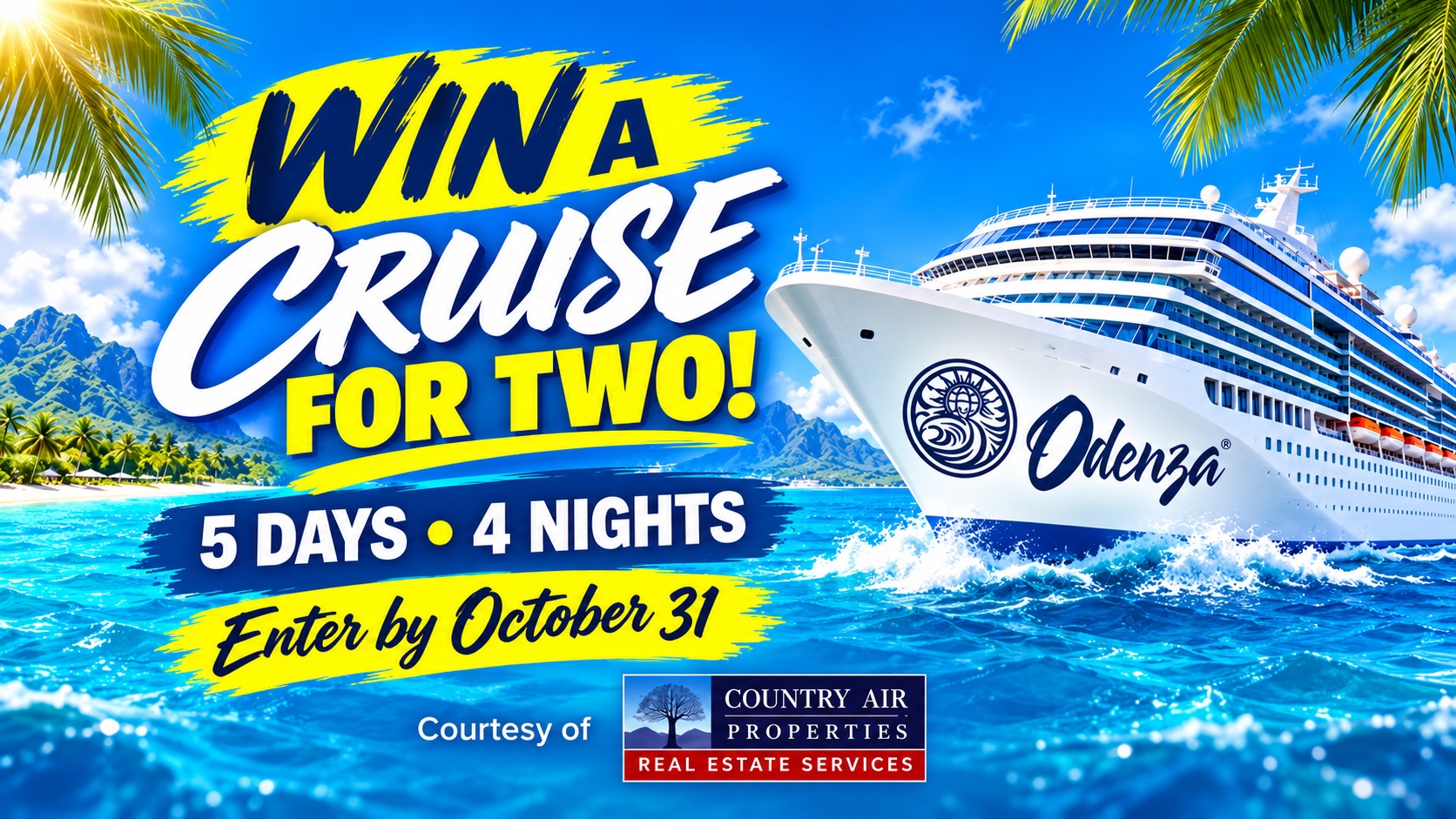 Win a five-day, four-night cruise for two, courtesy of Country Air Properties. Enter by October 31.